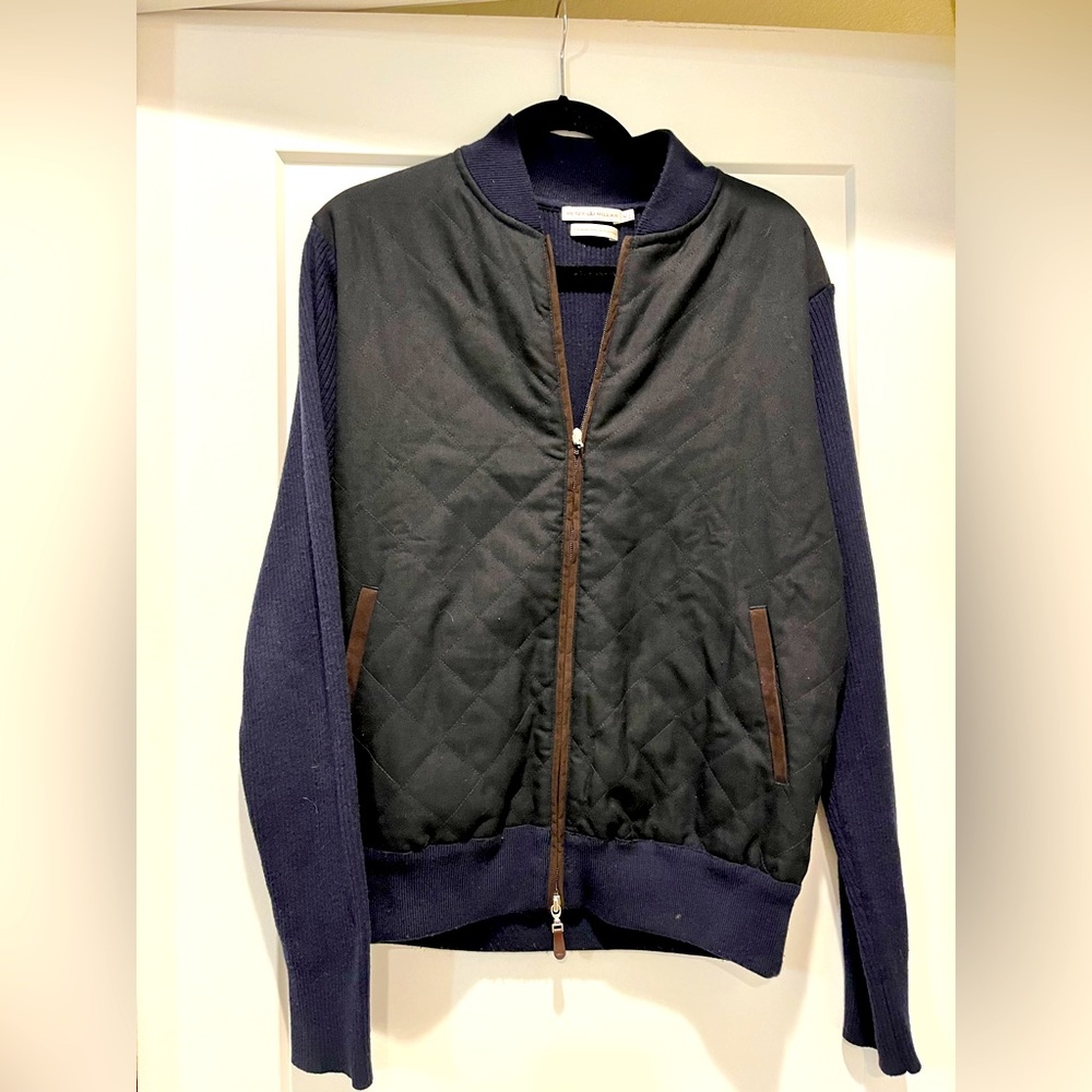 Men’s Peter Millar full zip wool blend quilted bomber cardigan